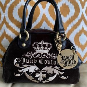 LKNW Vintage Juicy Couture Brown Velour Terry Bowler Bag Satchel Dome Y2K